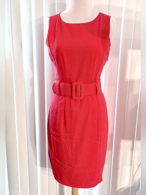 Calvin Klein Sleeveless Rosebud Pink Sheath Dress with Matching Belt Size 2